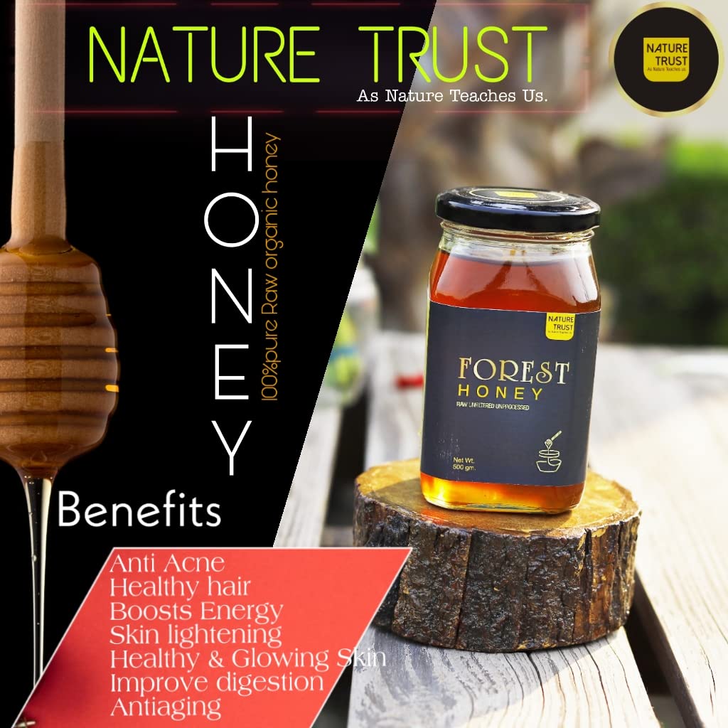Nature Trust Raw Forest Honey 500g pack of 2, Wild, Unprocessed, Unheated, Non Pasteurized, Original Honey 100% Pure and Natural, Collected from Deep Forest,500g (pack of 2)