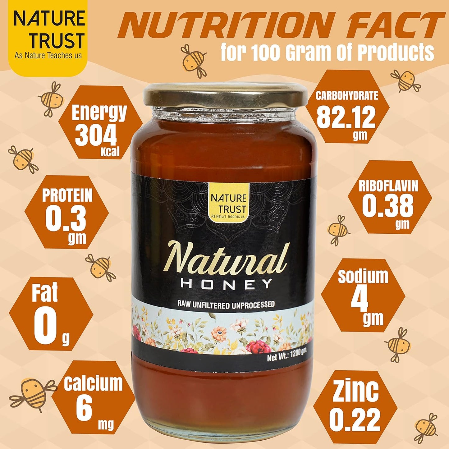 NATURE TRUST Natural Honey 1200g Wild Unprocessed Honey Pure Raw Honey