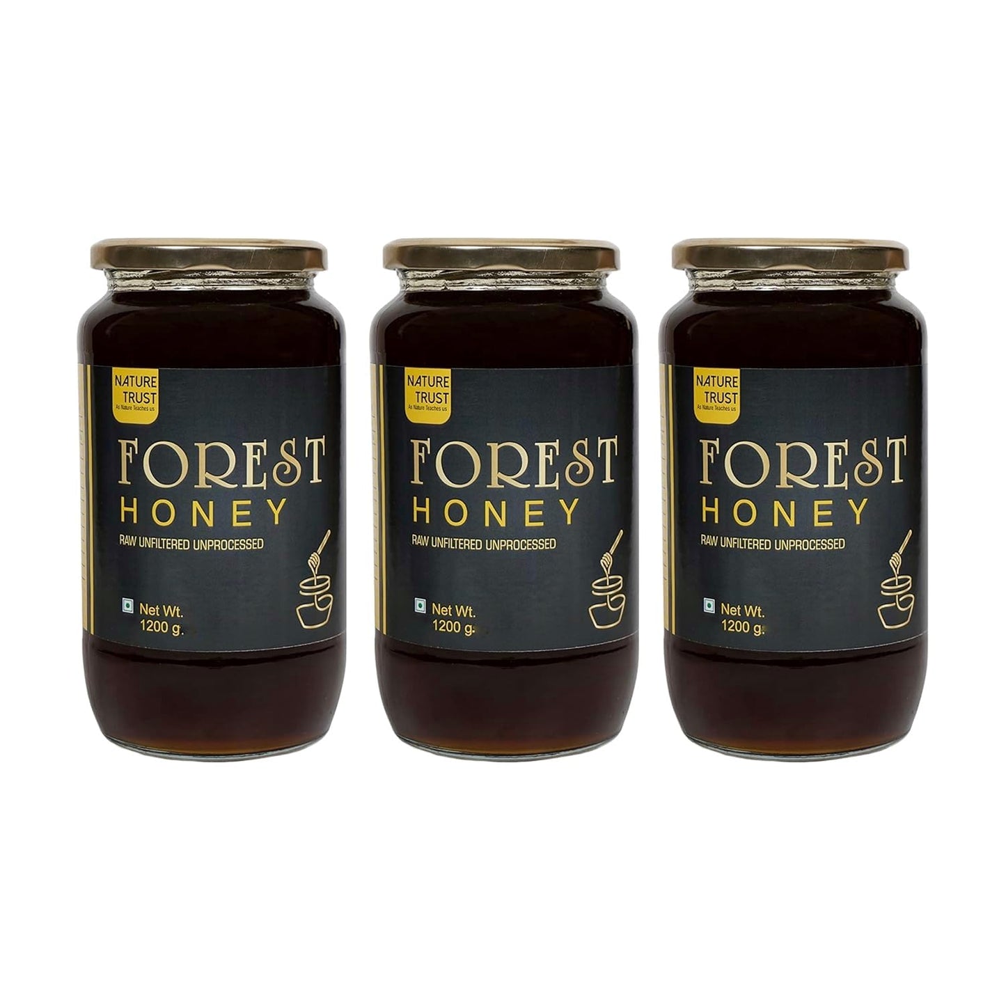 Nature Trust Raw Forest Honey,1200g Pack of 3, Wild, Unprocessed, Unheated, Non Pasteurized, Original Honey 100% Pure and Natural (1.2 Kg Pack of 3)