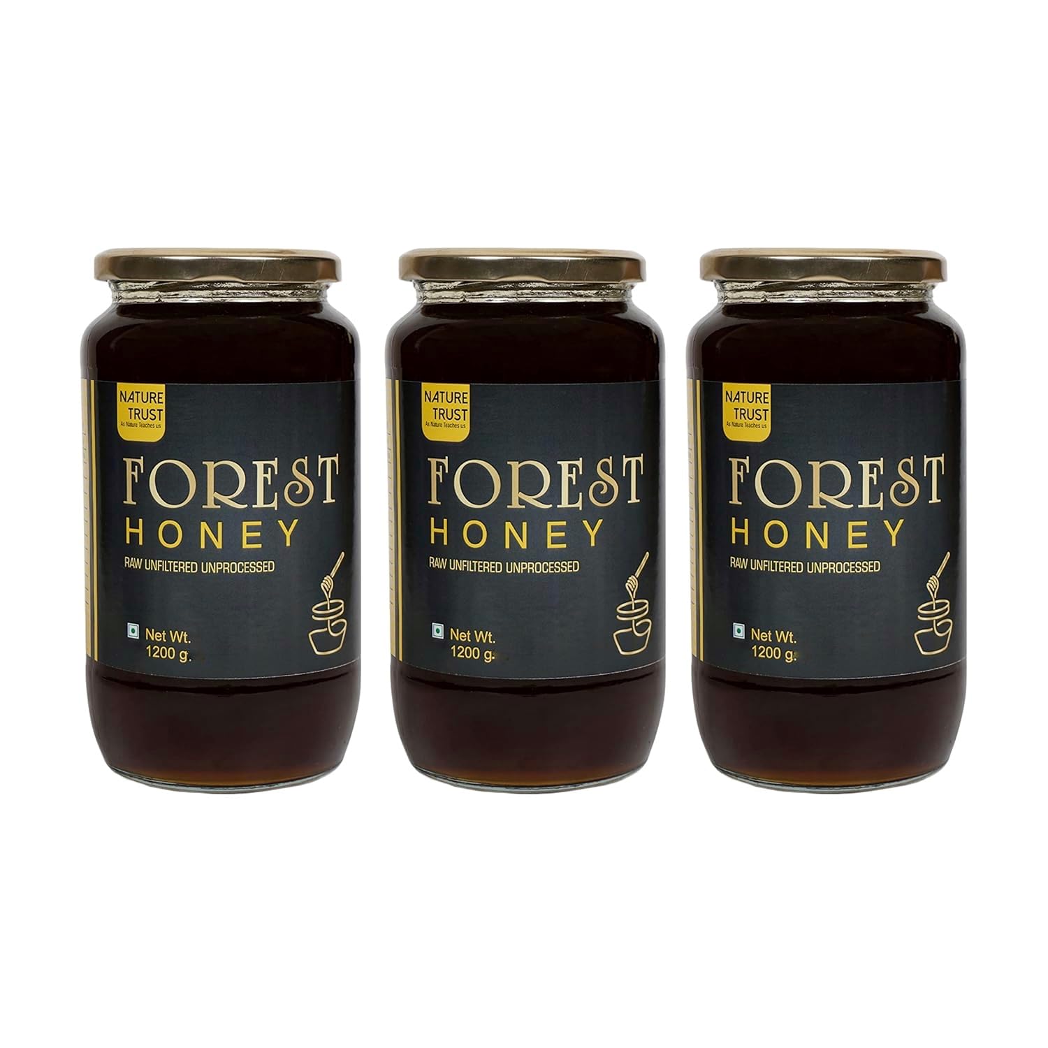 Nature Trust Raw Forest Honey,1200g Pack of 3, Wild, Unprocessed, Unheated, Non Pasteurized, Original Honey 100% Pure and Natural (1.2 Kg Pack of 3)