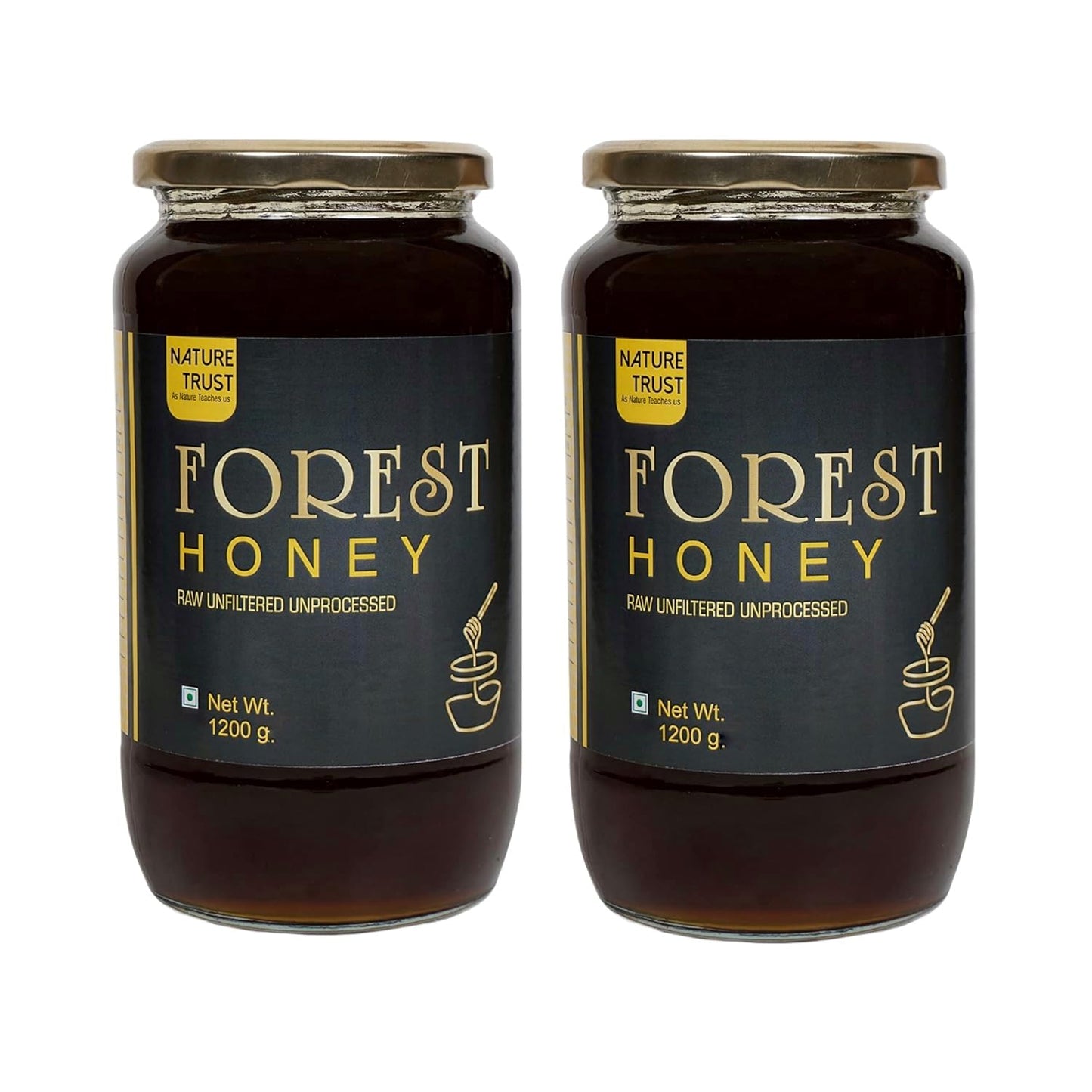 Nature Trust Raw Forest Honey,1200 Gram, Wild, Unprocessed, Unheated, Non Pasteurized, Original Honey 100% Pure and Natural (1.2 Kg Pack of 2))