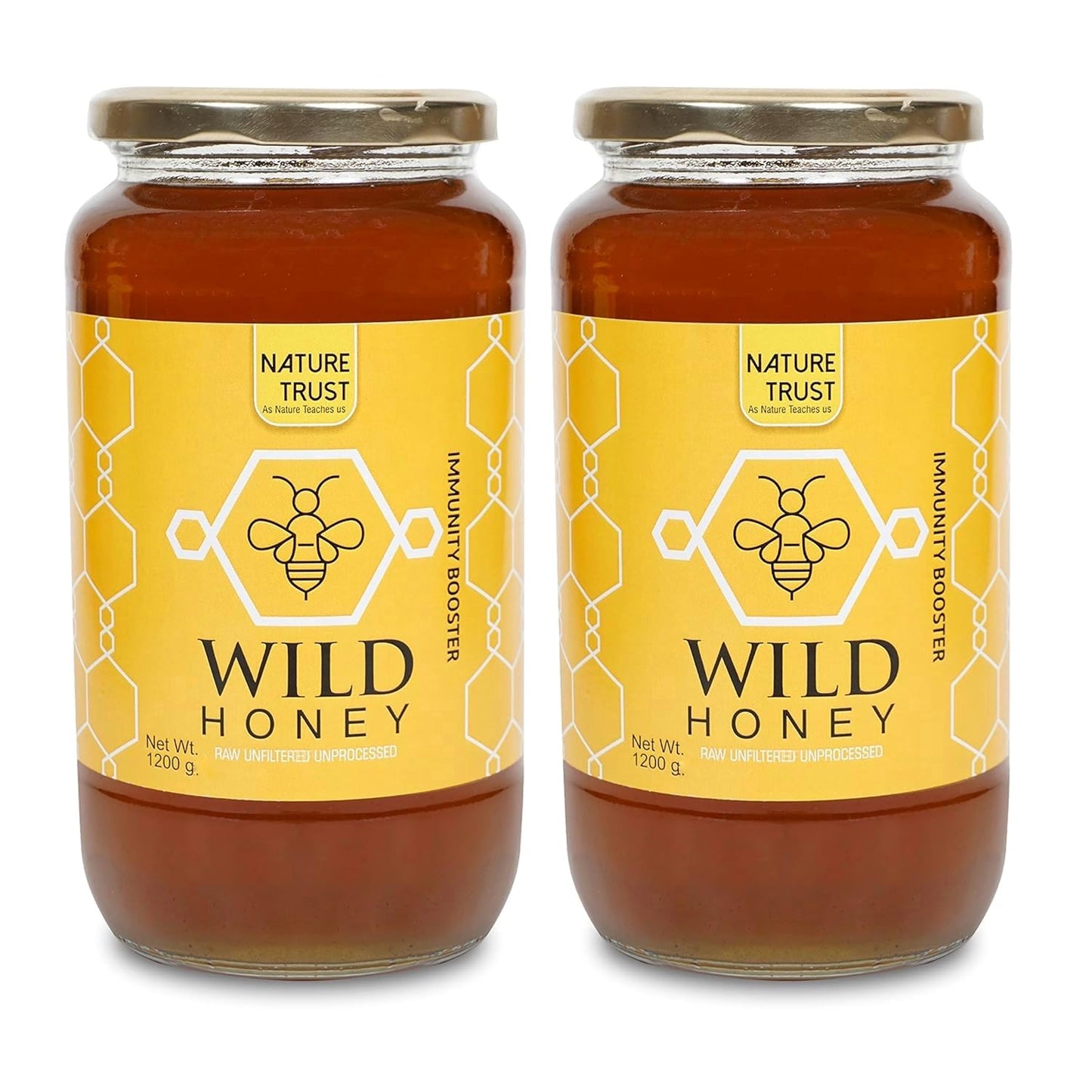 Nature Trust Honey Wild Unprocessed Honey 1200g pack of 2 Pure Raw Honey 100% Natural no preservatives No Artificial Color no Added Sugar 1.2kg 1200g Jar (Pack of 2)