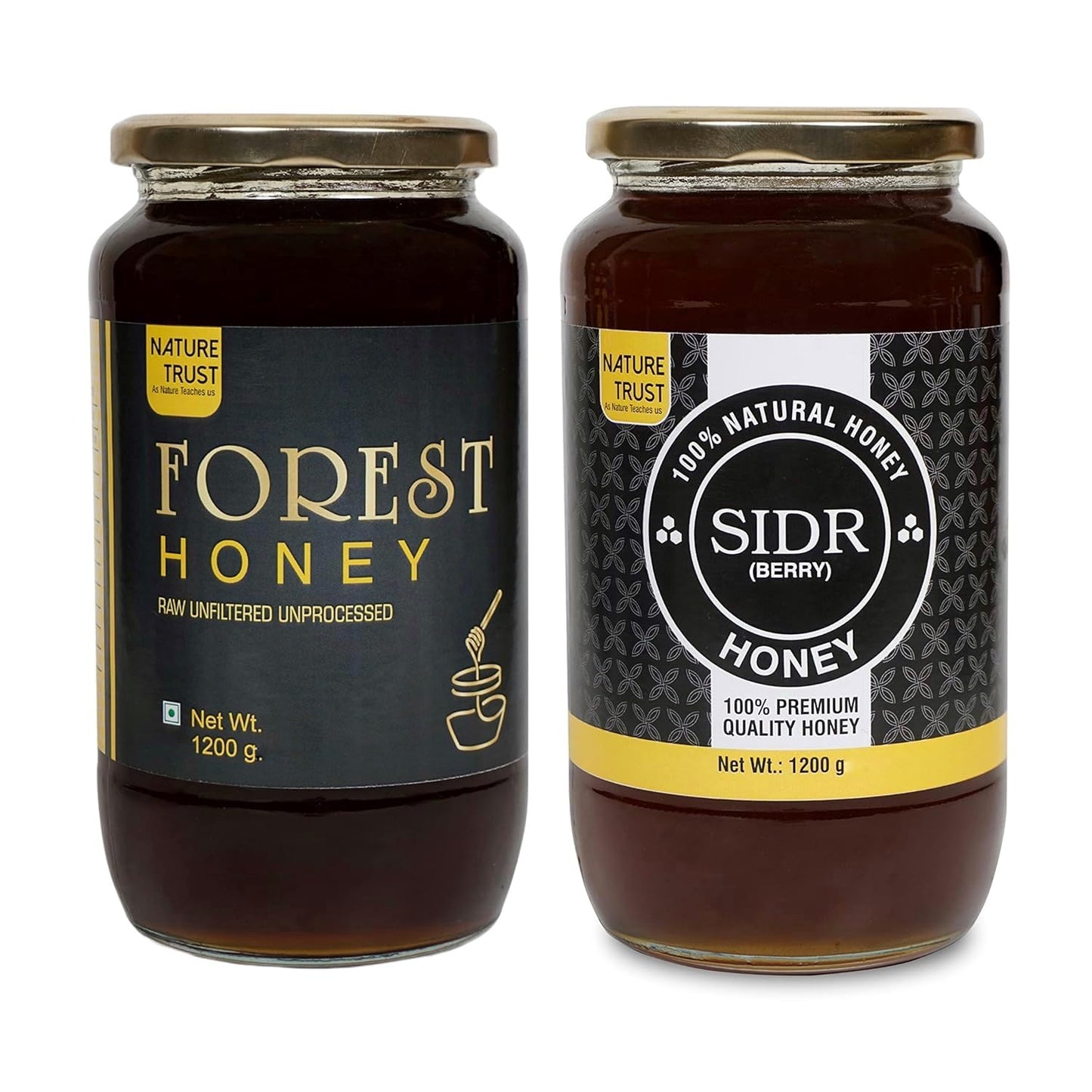 Nature Trust SIDR-Forest Honey 1200g pack of 2 Pure & Premium Himalayan & Wild/Jungle Honey Raw Forest Honey, Wild, Unprocessed, Unheated, Non Pasteurized, Original Honey 100% Pure and Natural (1.2 kg pack of 2)