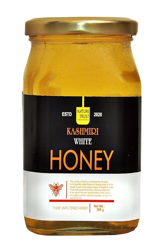 Nature Trust Kashmiri White Acacia 500g White Honey Pure Kashmiri Gold (The Sweet Journey of Himalayan Honey 500g)