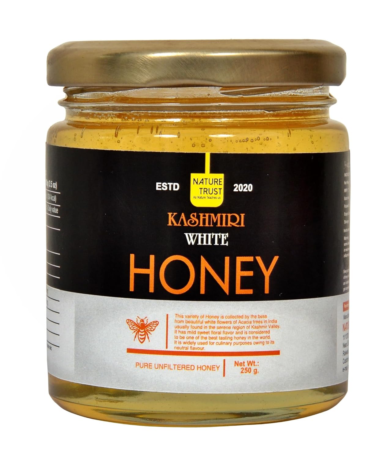 Nature Trust Kashmiri White Acacia 250g White Honey Pure Kashmiri Gold (The Sweet Journey of Himalayan Honey 250g)