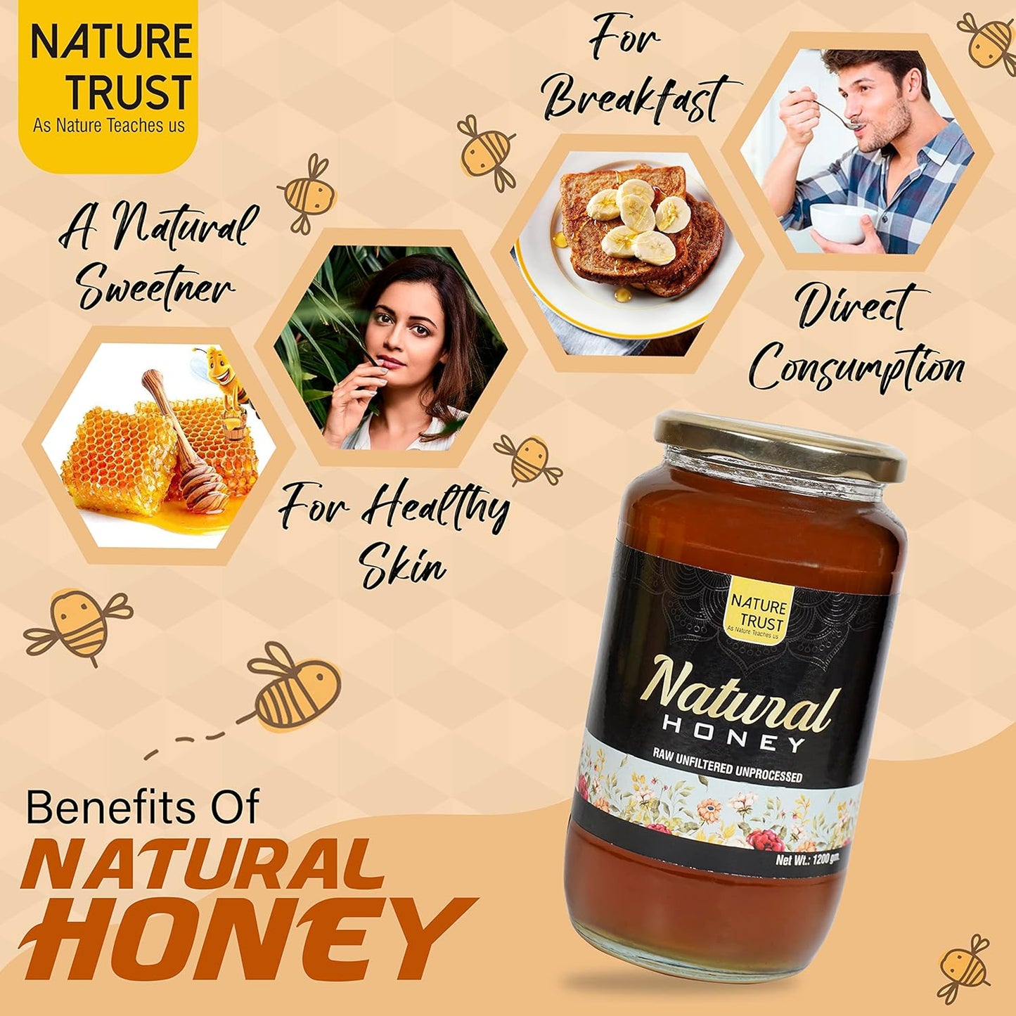 NATURE TRUST Natural Honey 1200g Wild Unprocessed Honey Pure Raw Honey