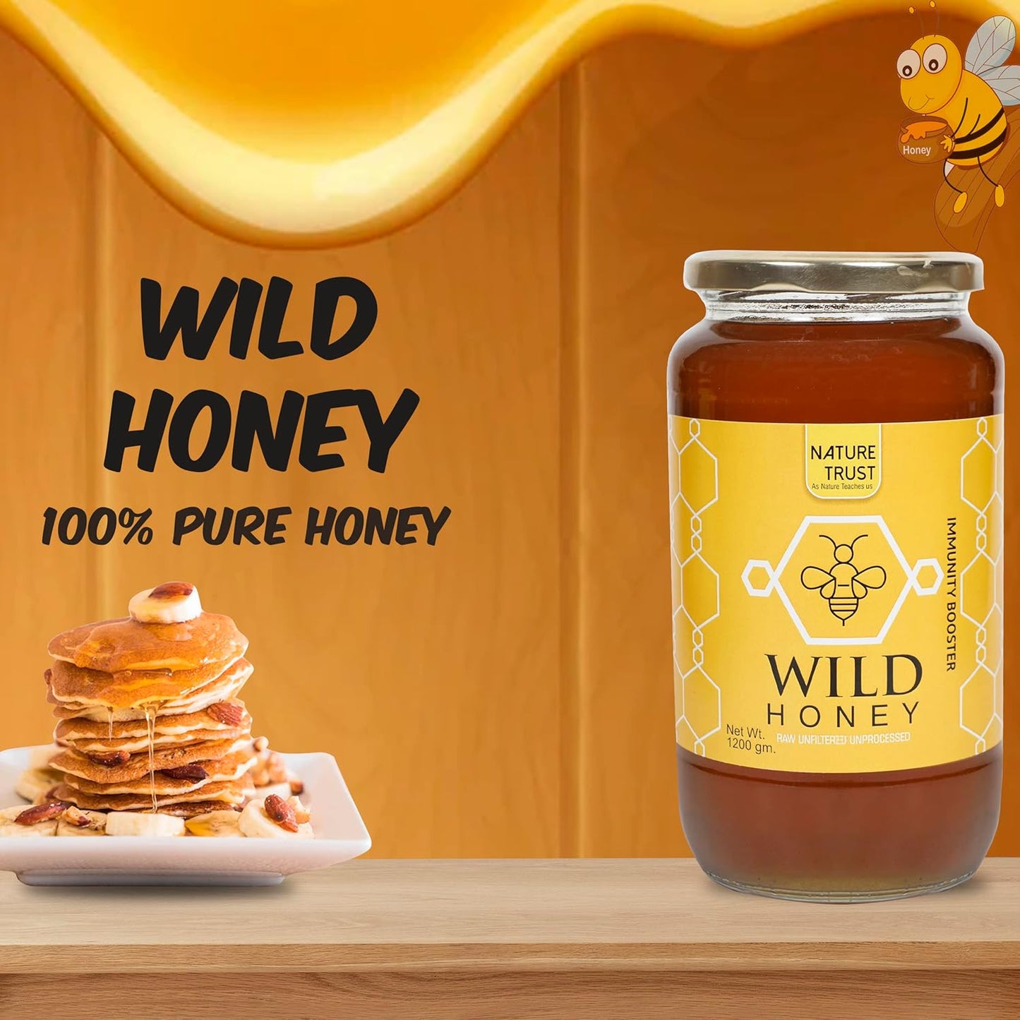 Nature Trust Honey Wild Unprocessed Honey 1200g pack of 2 Pure Raw Honey & SIDR Pure & Premium Himalayan honey (Pack of 2) 1.2kg jar (1200gram x 2)