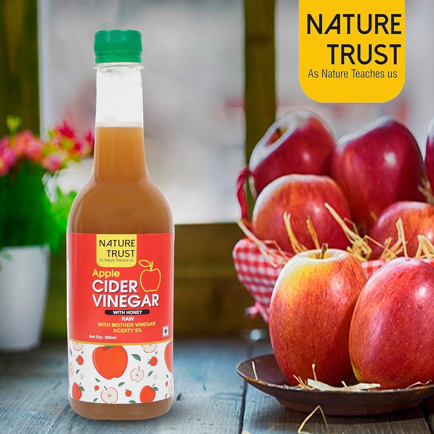 Nature Trust Raw Apple Cider Vinegar with Honey(500 ml) - Unfiltered, Weight Loss, Skin Health, Digestion, Energy Boost, Immunity (500ml)