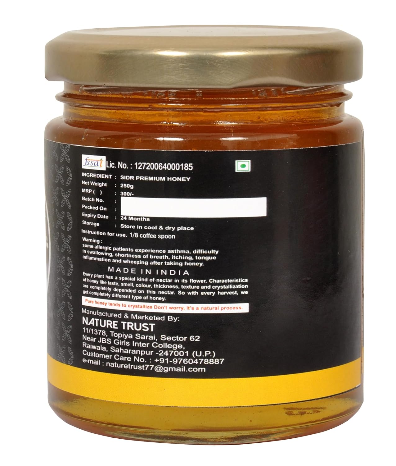 Nature Trust SIDR Honey Raw Honey 250g- Unprocessed, Unfiltered, Unpasteurized Pure