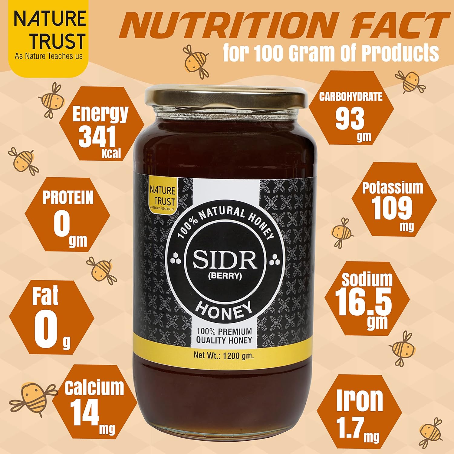 Nature Trust SIDR-Forest Honey 1200g pack of 2 Pure & Premium Himalayan & Wild/Jungle Honey Raw Forest Honey, Wild, Unprocessed, Unheated, Non Pasteurized, Original Honey 100% Pure and Natural (1.2 kg pack of 2)