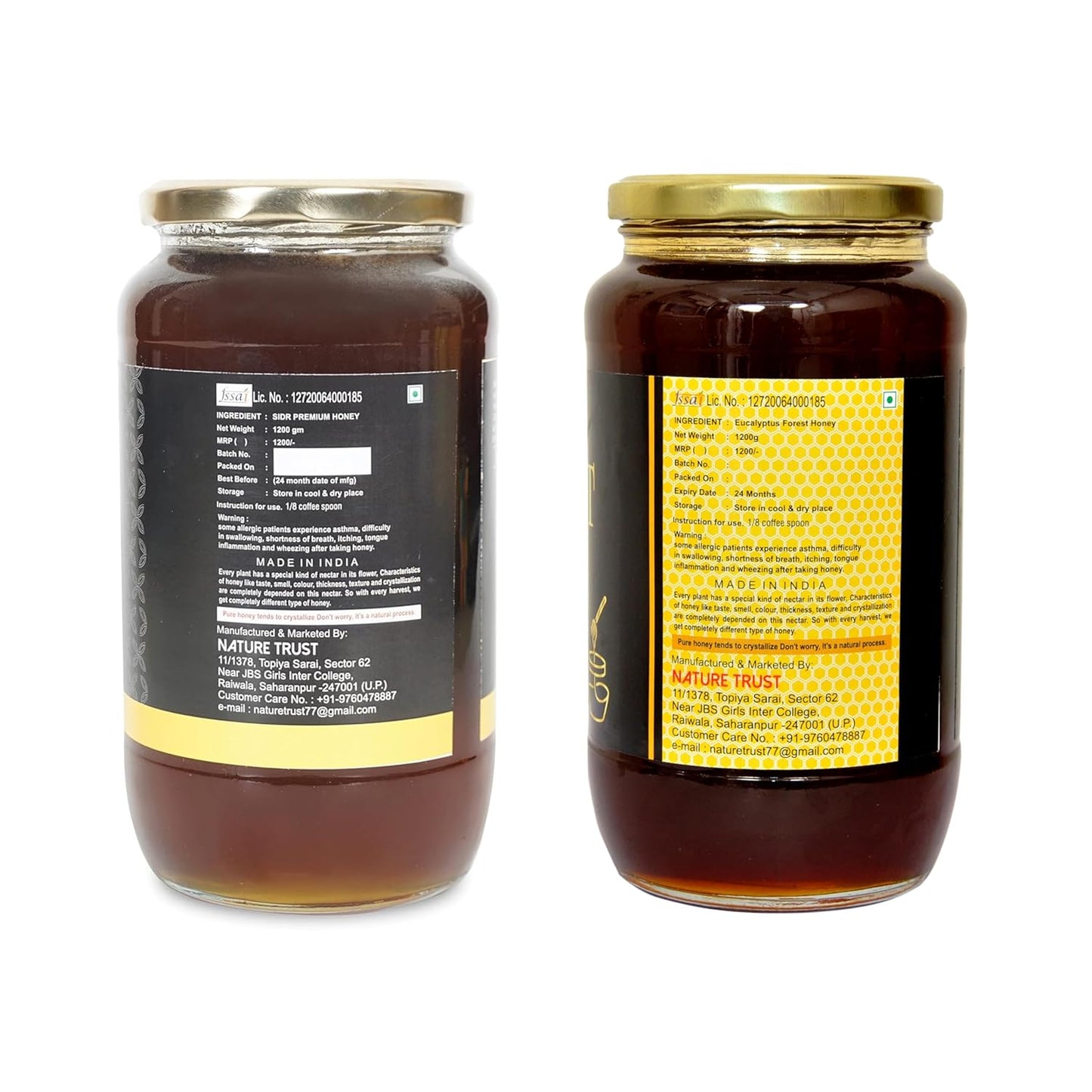 Nature Trust SIDR-Forest Honey 1200g pack of 2 Pure & Premium Himalayan & Wild/Jungle Honey Raw Forest Honey, Wild, Unprocessed, Unheated, Non Pasteurized, Original Honey 100% Pure and Natural (1.2 kg pack of 2)