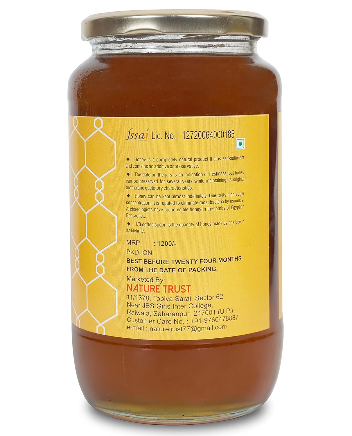Nature Trust Honey Wild Unprocessed Honey 1200g pack of 2 Pure Raw Honey 100% Natural no preservatives No Artificial Color no Added Sugar 1.2kg 1200g Jar (Pack of 2)