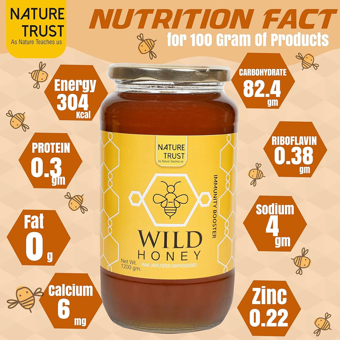 Nature Trust Honey Wild Unprocessed Honey 1200g Pure Raw Honey