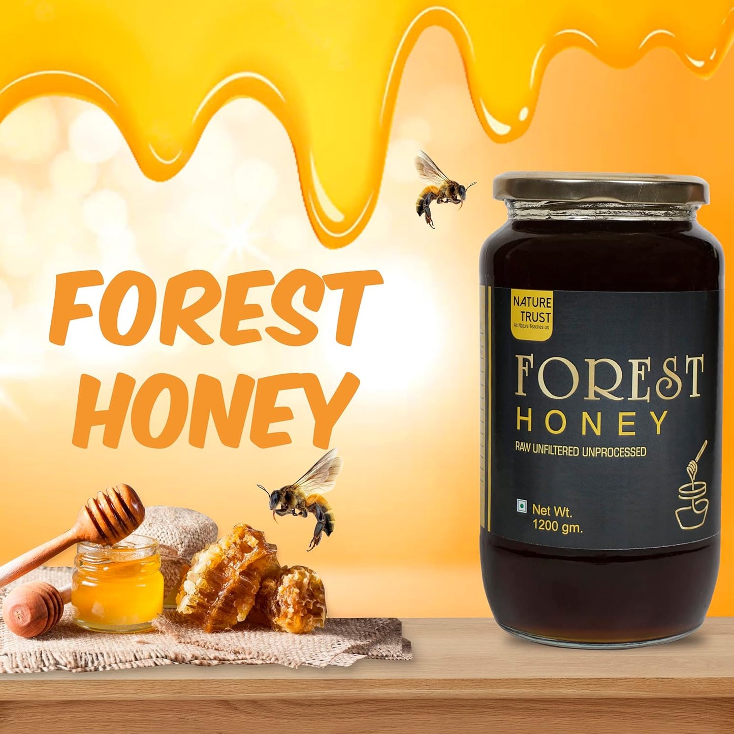 Nature Trust SIDR-Forest Honey 1200g pack of 2 Pure & Premium Himalayan & Wild/Jungle Honey Raw Forest Honey, Wild, Unprocessed, Unheated, Non Pasteurized, Original Honey 100% Pure and Natural (1.2 kg pack of 2)