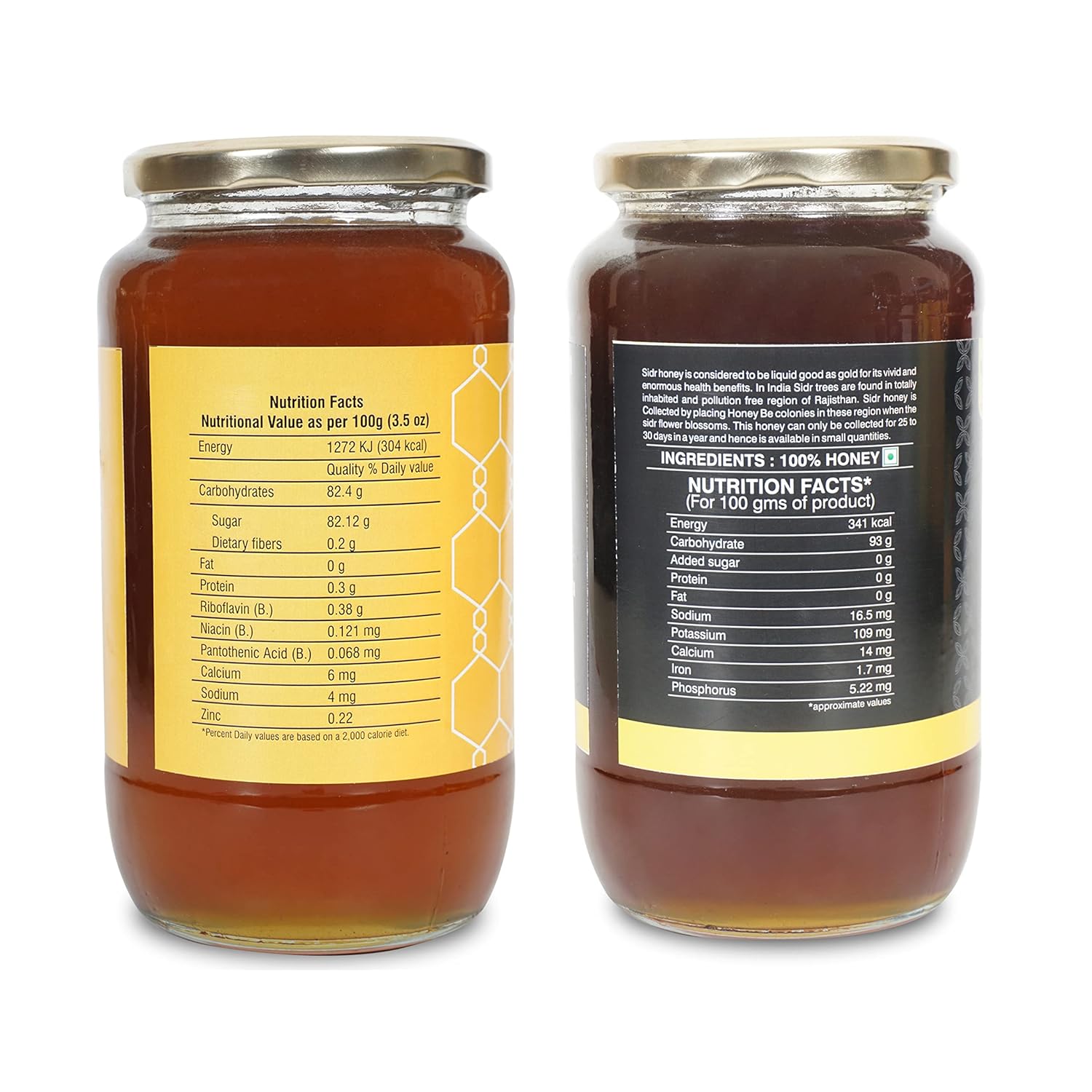 Nature Trust Honey Wild Unprocessed Honey 1200g pack of 2 Pure Raw Honey & SIDR Pure & Premium Himalayan honey (Pack of 2) 1.2kg jar (1200gram x 2)