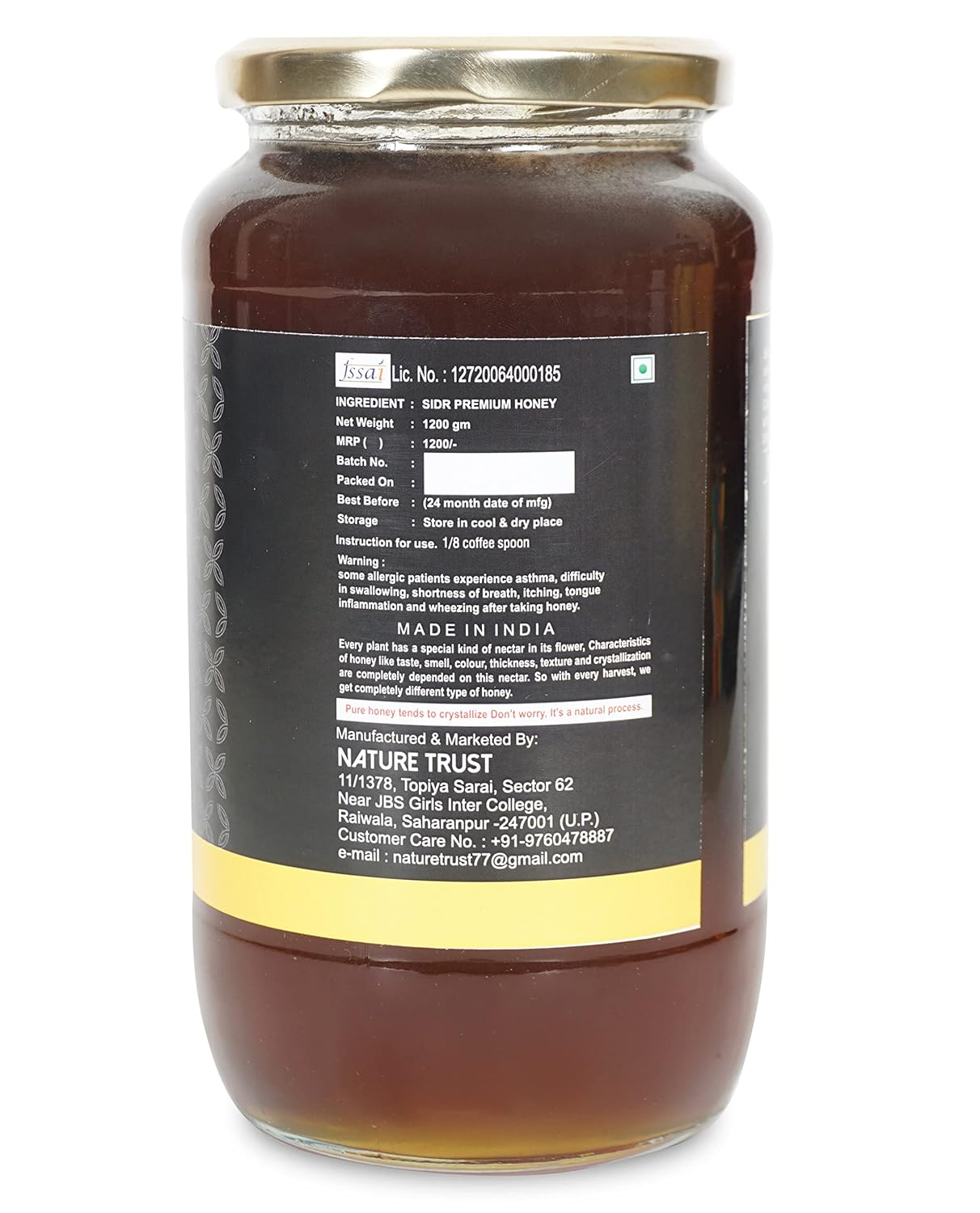 NATURE TRUST Sidr Honey Raw Honey 1200G- Unprocessed, Unfiltered