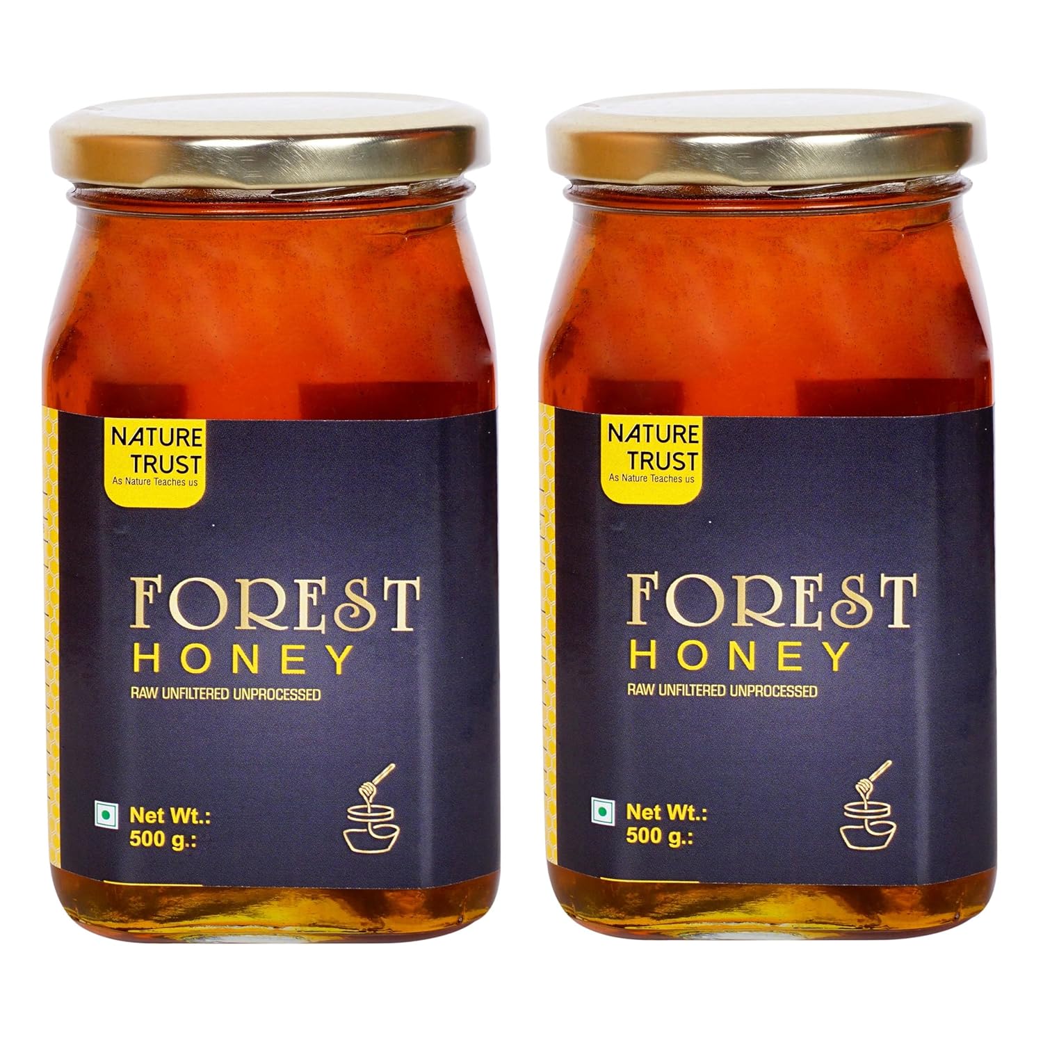 Nature Trust Raw Forest Honey 500g pack of 2, Wild, Unprocessed, Unheated, Non Pasteurized, Original Honey 100% Pure and Natural, Collected from Deep Forest,500g (pack of 2)