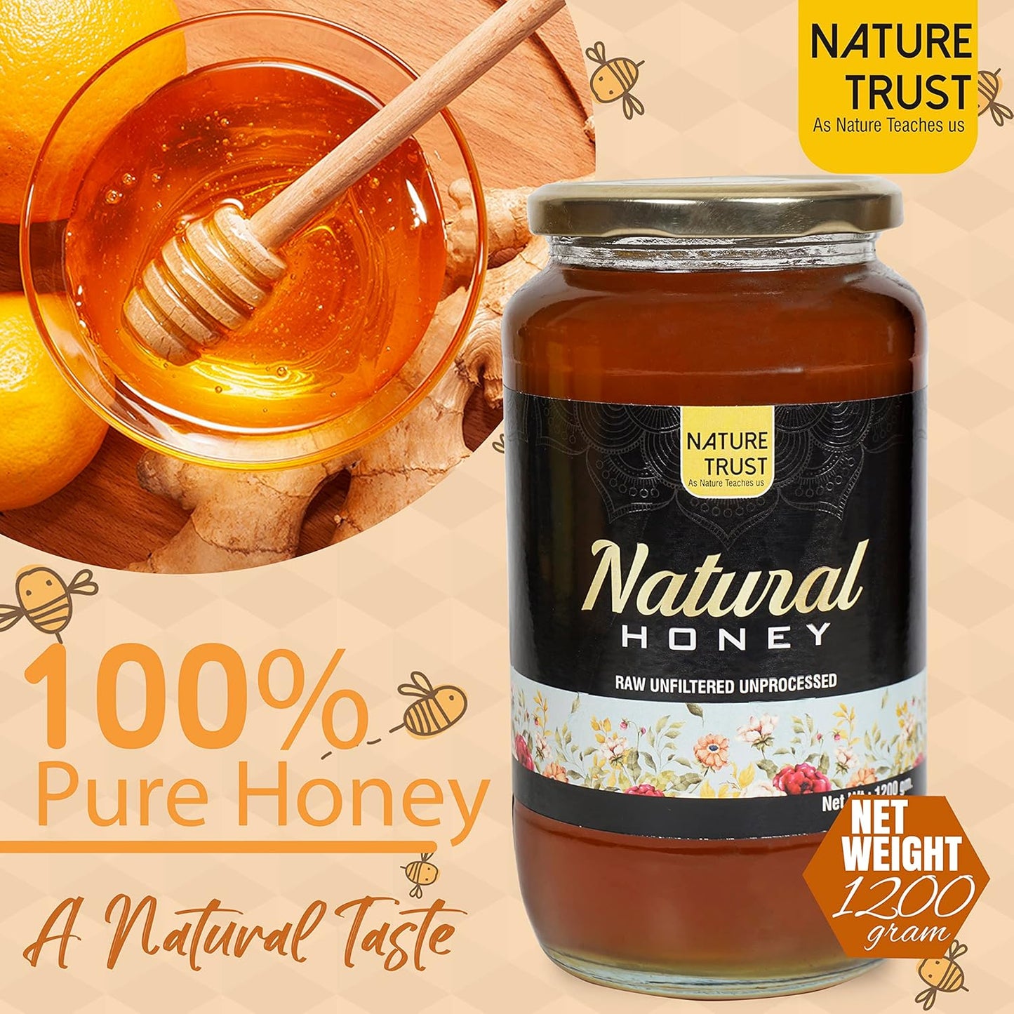NATURE TRUST Natural Honey 1200g Wild Unprocessed Honey Pure Raw Honey