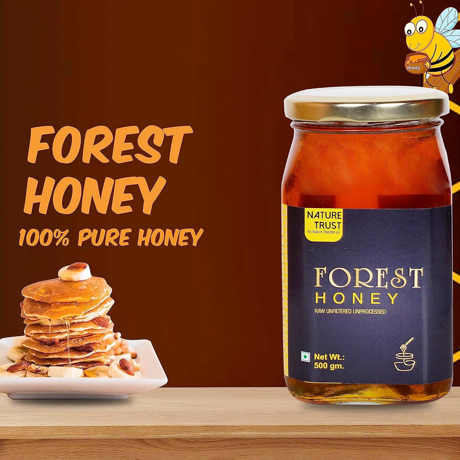 Nature Trust Raw Forest Honey 500g pack of 2, Wild, Unprocessed, Unheated, Non Pasteurized, Original Honey 100% Pure and Natural, Collected from Deep Forest,500g (pack of 2)